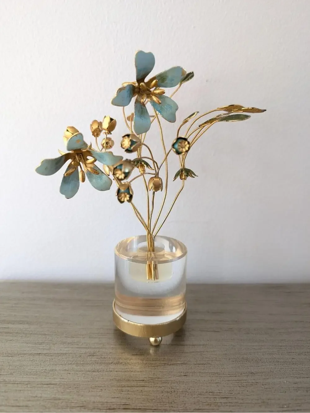 Vintage Jane Hutcheson For Gorham Fleurs Des Siecles Enamel Metal Flower Lucite